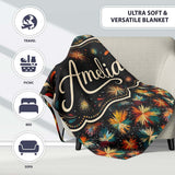 Colorful Firework Burst Abstract Seamless Pattern Festive Night Sky  Personalised Custom Name Super Soft Fleece Blanket Bed Sofa Throw