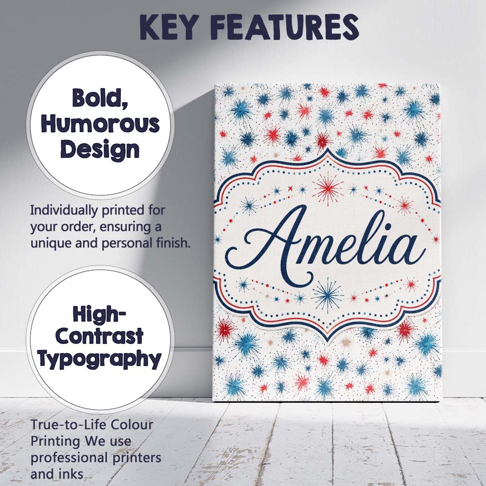 Personalised Name Red Blue Starburst Custom Premium Decorative Design Modern Room Accent Canvas Wall Art Print Decor Picture Ready to Hang