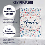 Personalised Name Red Blue Starburst Custom Premium Decorative Design Modern Room Accent Canvas Wall Art Print Decor Picture Ready to Hang