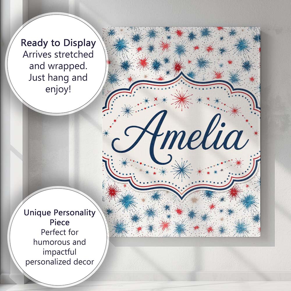 Personalised Name Red Blue Starburst Custom Premium Decorative Design Modern Room Accent Canvas Wall Art Print Decor Picture Ready to Hang
