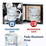 Personalized Custom Name Cute Snowman Winter Trees Snowflakes Seamless Pattern Lovely 11oz Ceramic Coffee Tea Mug White Large Handle