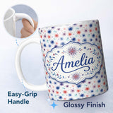 Personalized Custom Name Soft Pastel Firework Sparkle Seamless Pattern Light Festive Design 11oz Ceramic Coffee Tea Mug White Large Handle