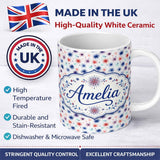 Personalized Custom Name Soft Pastel Firework Sparkle Seamless Pattern Light Festive Design 11oz Ceramic Coffee Tea Mug White Large Handle