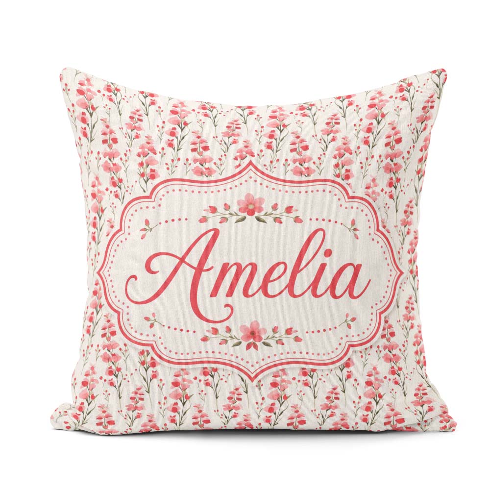 Custom Name Delicate Wildflower Botanical Pattern Elegant Floral Square Filled Cushion Throw Pillow Sofa Bed Home Decor Zip Washable UK Made