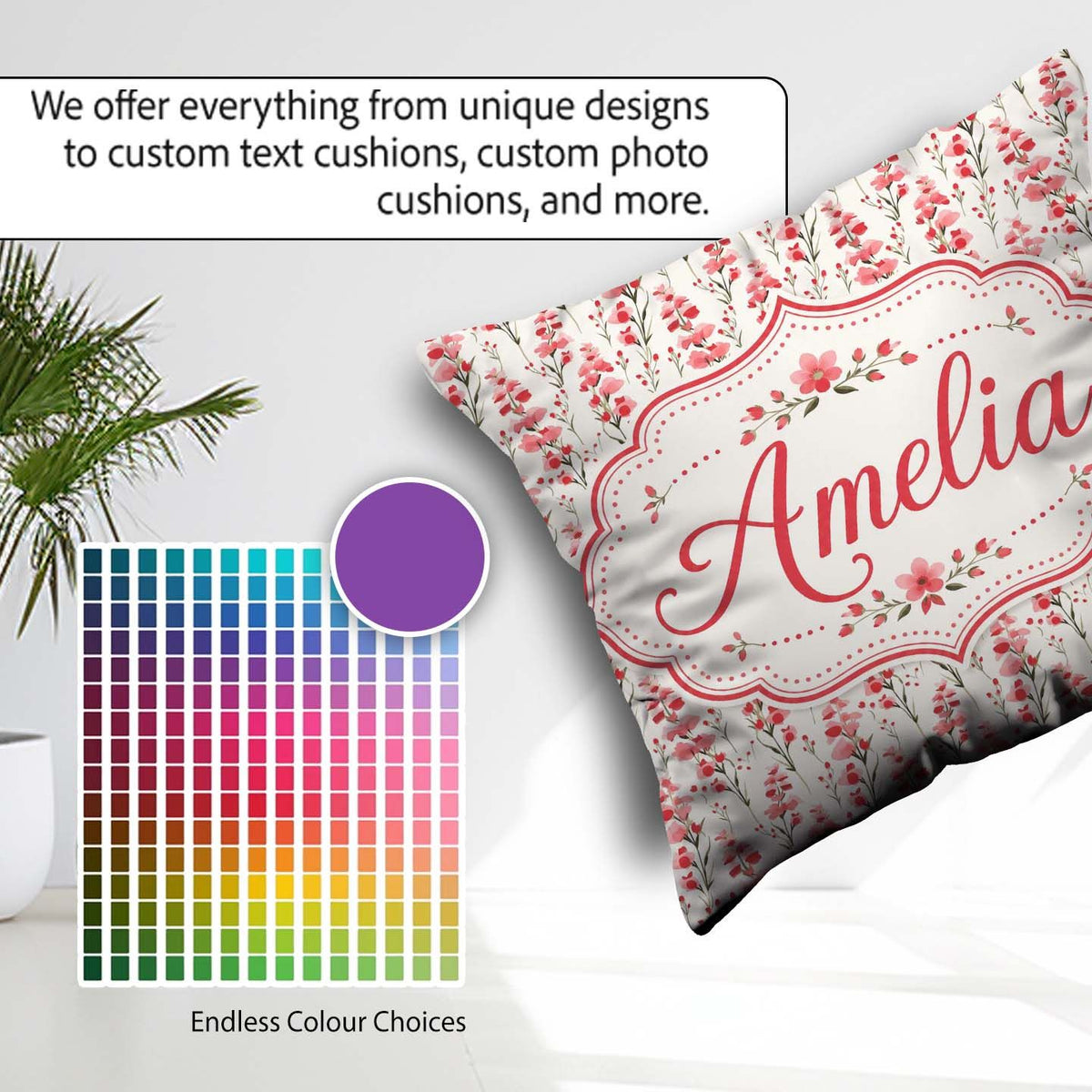 Custom Name Delicate Wildflower Botanical Pattern Elegant Floral Square Filled Cushion Throw Pillow Sofa Bed Home Decor Zip Washable UK Made