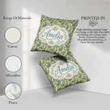 Custom Name Yellow Flowers Background Seamless Botanical Pattern Square Filled Cushion Throw Pillow Sofa Bed Home Decor Zip Washable UK Made