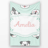 Cute French Bulldog Faces Teal Background Seamless Pattern Lovely  Personalised Custom Name Super Soft Fleece Blanket Bed Sofa Throw