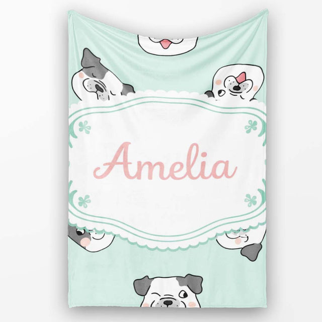 Cute French Bulldog Faces Teal Background Seamless Pattern Lovely  Personalised Custom Name Super Soft Fleece Blanket Bed Sofa Throw