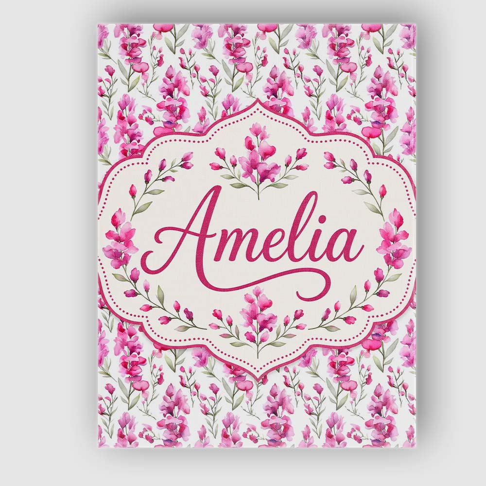 Personalised Name Pink Watercolor Blossom Custom  Unique Gift Idea Elegant Feature Canvas Wall Art Print Decor Picture Ready to Hang