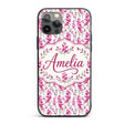 Pink Watercolor Blossom Floral Seamless Pattern Custom Name Protective Phone Case Mobile Cover Durable Everyday Smartphone Shock Resistant
