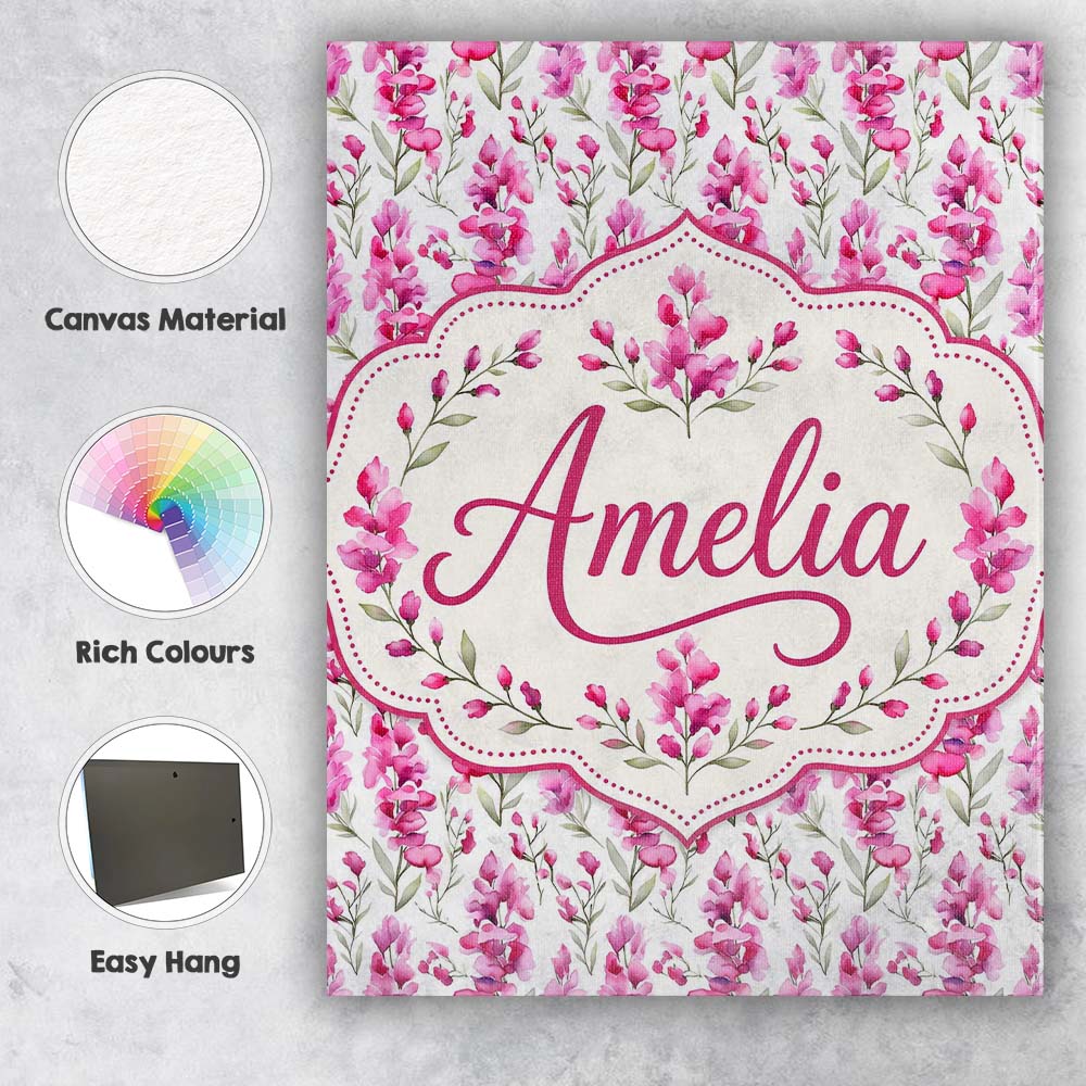 Personalised Name Pink Watercolor Blossom Custom  Unique Gift Idea Elegant Feature Canvas Wall Art Print Decor Picture Ready to Hang