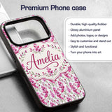 Pink Watercolor Blossom Floral Seamless Pattern Custom Name Protective Phone Case Mobile Cover Durable Everyday Smartphone Shock Resistant