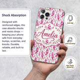 Pink Watercolor Blossom Floral Seamless Pattern Custom Name Protective Phone Case Mobile Cover Durable Everyday Smartphone Shock Resistant
