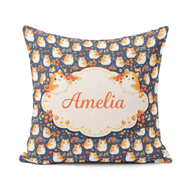Custom Name Cute Hamster Floral Apple Garden Seamless Pattern Square Filled Cushion Throw Pillow Sofa Bed Home Decor Zip Washable UK Made