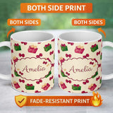 Personalized Custom Name Christmas Gift Boxes Bows Red Green Holiday Seamless Pattern Lovely 11oz Ceramic Coffee Tea Mug White Large Handle