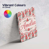 Personalised Name Red Floral Botanical Custom  Modern Room Accent Elegant Feature Canvas Wall Art Print Decor Picture Ready to Hang