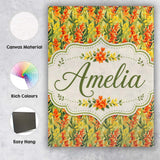 Personalised Name Orange Wildflower Meadow Custom  Unique Gift Idea Elegant Feature Canvas Wall Art Print Decor Picture Ready to Hang