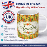 Personalized Custom Name Orange Wildflower Meadow Seamless Pattern Botanical Nature Design 11oz Ceramic Coffee Tea Mug White Large Handle