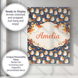 Personalised Name Cute Hamster Floral Apple Garden Seamless Pattern Custom Canvas Wall Art Print Decor Picture Ready to Hang