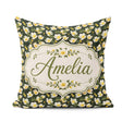 Custom Name White Buttercup Flowers Dark Green Botanical Pattern Square Filled Cushion Throw Pillow Sofa Bed Home Decor Zip Washable UK Made