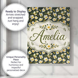Personalised Name White Buttercup Flowers Custom  Unique Gift Idea Elegant Feature Canvas Wall Art Print Decor Picture Ready to Hang