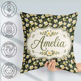 Custom Name White Buttercup Flowers Dark Green Botanical Pattern Square Filled Cushion Throw Pillow Sofa Bed Home Decor Zip Washable UK Made