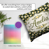 Custom Name White Buttercup Flowers Dark Green Botanical Pattern Square Filled Cushion Throw Pillow Sofa Bed Home Decor Zip Washable UK Made