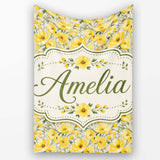 Yellow Poppy Blossom Floral Seamless Pattern Soft Garden Design  Personalised Custom Name Super Soft Fleece Blanket Bed Sofa Throw
