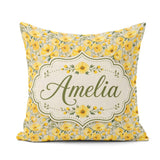 Custom Name Yellow Blossom Floral Seamless Pattern Garden Design Square Filled Cushion Throw Pillow Sofa Bed Home Decor Zip Washable UK Made