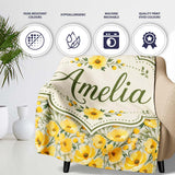 Yellow Poppy Blossom Floral Seamless Pattern Soft Garden Design  Personalised Custom Name Super Soft Fleece Blanket Bed Sofa Throw