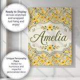 Personalised Name Yellow Poppy Blossom Custom  Modern Room Accent Elegant Feature Canvas Wall Art Print Decor Picture Ready to Hang