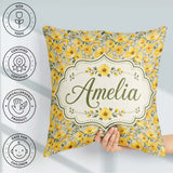 Custom Name Yellow Blossom Floral Seamless Pattern Garden Design Square Filled Cushion Throw Pillow Sofa Bed Home Decor Zip Washable UK Made