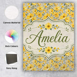 Personalised Name Yellow Poppy Blossom Custom  Modern Room Accent Elegant Feature Canvas Wall Art Print Decor Picture Ready to Hang