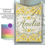 Yellow Poppy Blossom Floral Seamless Pattern Soft Garden Design  Personalised Custom Name Super Soft Fleece Blanket Bed Sofa Throw