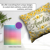 Custom Name Yellow Blossom Floral Seamless Pattern Garden Design Square Filled Cushion Throw Pillow Sofa Bed Home Decor Zip Washable UK Made