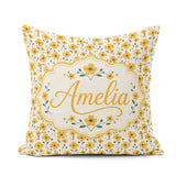 Custom Name Minimal Yellow Floral Seamless Pattern Simple Modern Square Filled Cushion Throw Pillow Sofa Bed Home Decor Zip Washable UK Made