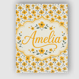Personalised Name Minimal Yellow Daisy Custom  Modern Room Accent Elegant Feature Canvas Wall Art Print Decor Picture Ready to Hang