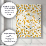 Personalised Name Minimal Yellow Daisy Custom  Modern Room Accent Elegant Feature Canvas Wall Art Print Decor Picture Ready to Hang