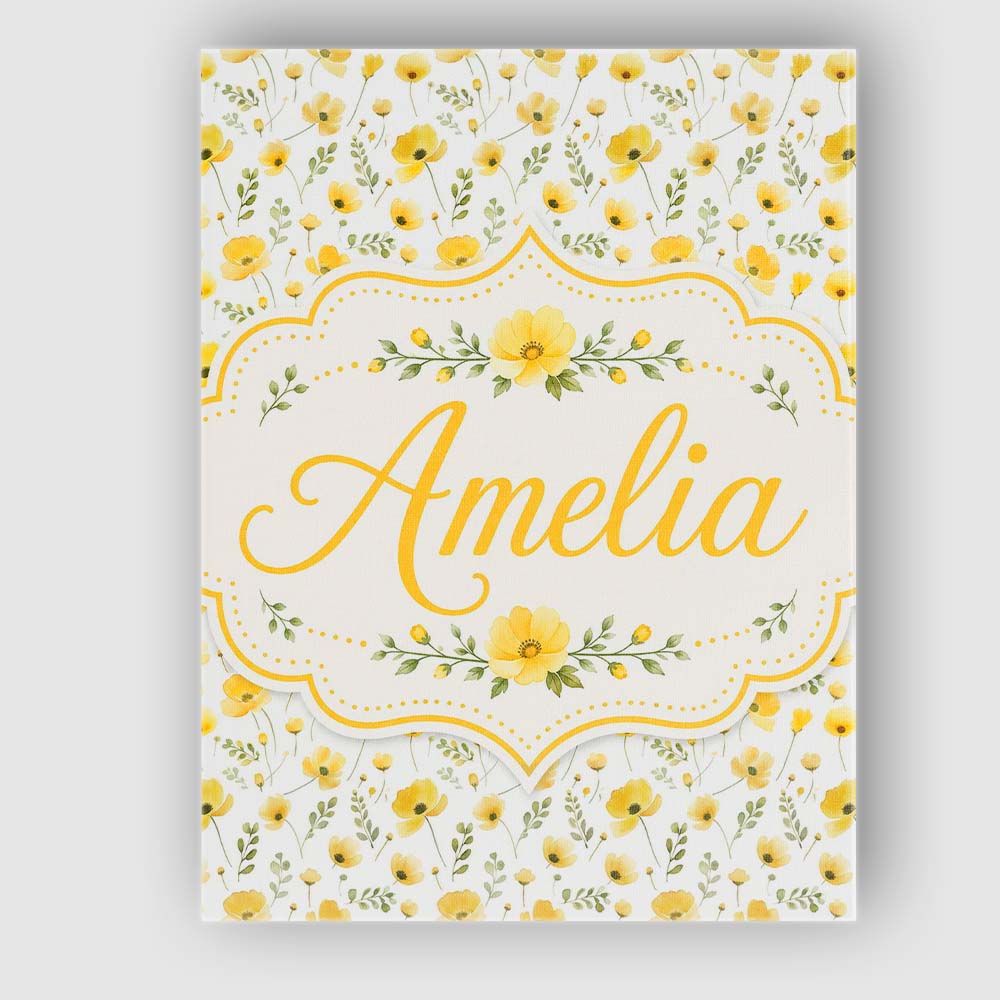 Personalised Name Soft Yellow Wildflower Custom  Unique Gift Idea Elegant Feature Canvas Wall Art Print Decor Picture Ready to Hang