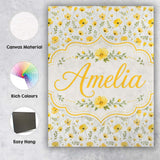 Personalised Name Soft Yellow Wildflower Custom  Unique Gift Idea Elegant Feature Canvas Wall Art Print Decor Picture Ready to Hang