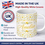 Personalized Custom Name Soft Yellow Wildflower Botanical Seamless Pattern Light Spring 11oz Ceramic Coffee Tea Mug White Large Handle