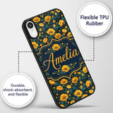 Golden Poppy Flowers Dark Background Seamless Custom Name Protective Phone Case Mobile Cover Durable Everyday Smartphone Shock Resistant