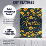 Personalised Name Golden Poppy Flowers Dark Custom  Bespoke Interior Contemporary Canvas Wall Art Print Decor Picture Ready to Hang