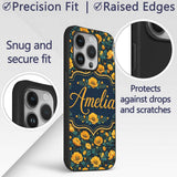 Golden Poppy Flowers Dark Background Seamless Custom Name Protective Phone Case Mobile Cover Durable Everyday Smartphone Shock Resistant