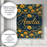 Personalised Name Golden Poppy Flowers Dark Custom  Bespoke Interior Contemporary Canvas Wall Art Print Decor Picture Ready to Hang