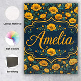 Personalised Name Golden Poppy Flowers Dark Custom  Bespoke Interior Contemporary Canvas Wall Art Print Decor Picture Ready to Hang