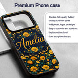 Golden Poppy Flowers Dark Background Seamless Custom Name Protective Phone Case Mobile Cover Durable Everyday Smartphone Shock Resistant