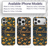 Golden Poppy Flowers Dark Background Seamless Custom Name Protective Phone Case Mobile Cover Durable Everyday Smartphone Shock Resistant