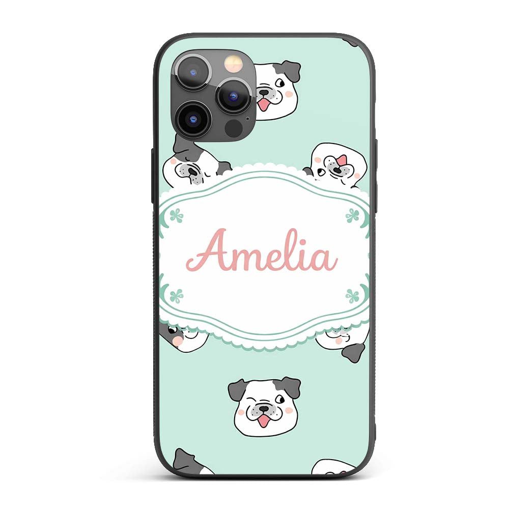 Cute French Bulldog Faces Teal Printed Design Custom Name Protective Phone Case Mobile Cover Durable Everyday Smartphone Shock Resistant
