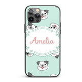 Cute French Bulldog Faces Teal Printed Design Custom Name Protective Phone Case Mobile Cover Durable Everyday Smartphone Shock Resistant